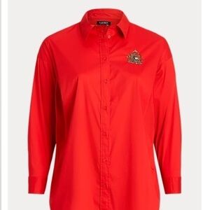 NWT RALPH LAUREN Beaded-Crest Stretch-Cotton Blend Shirt New with tag Size U…